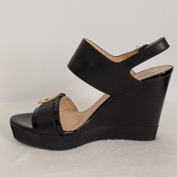 Geox Respira Sandal Leather Patent Buckle Open Toe Black Wedge 9.5 EU39.5 NWT - Picture 7 of 15